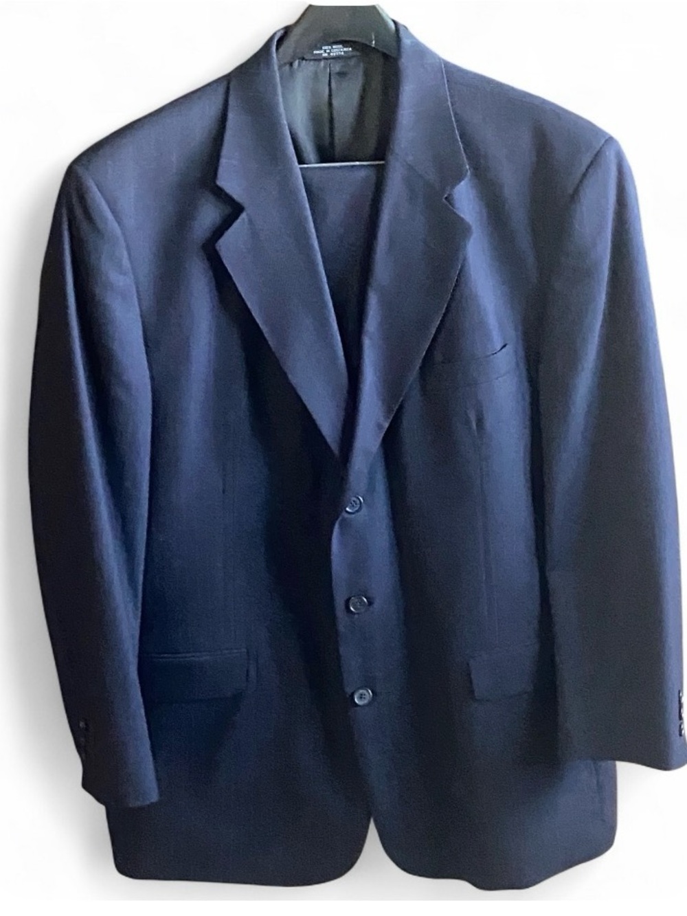 Oleg Cassini Men's 46L Navy Pinstripe Wool Suit 2 Pc 3 Button Tailored Jacket